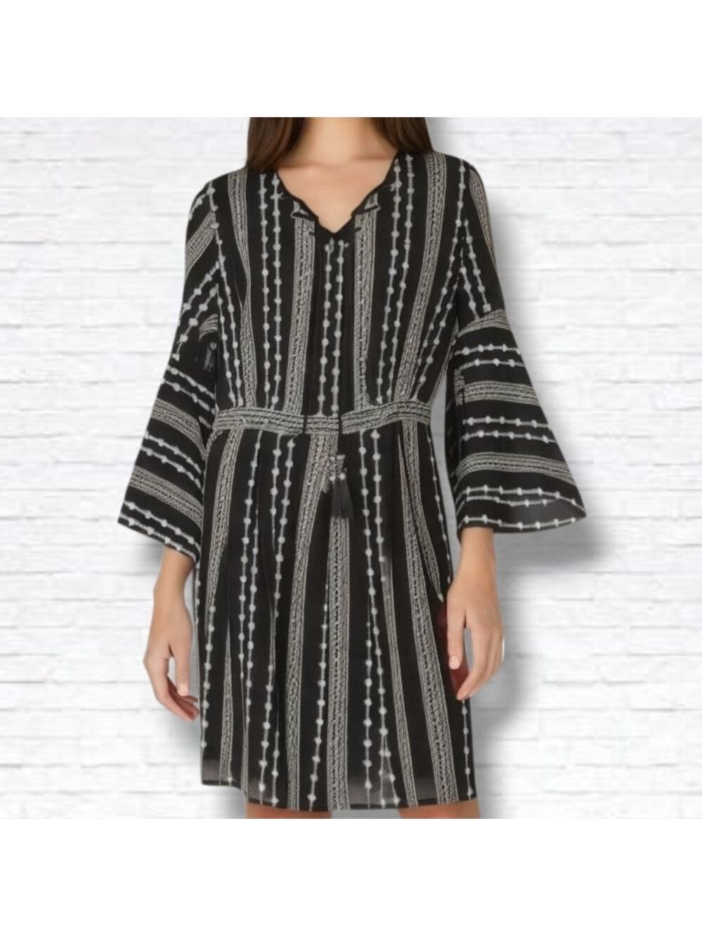 Vero Moda Black and White Embroidered Bell Sleeve Short Romper Size M